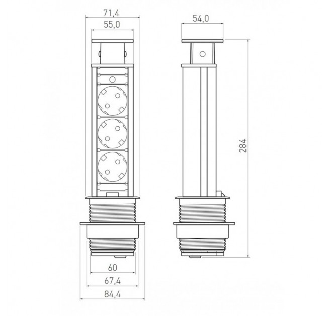 Удлинитель внутренний для офиса черный GTV AE-BPW3S60-20