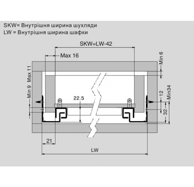 Напрямна прихованого монтажу DTC L-600 часткового висуву G10C-600-H-X