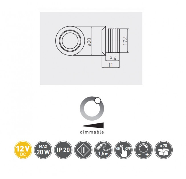 Вимикач GTV з функцією регулювання та памяті (AE-WBEZD-NB)