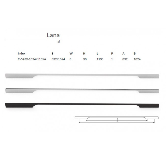 Ручка меблева LANA C-5439-1024/1135A.A1 алюміній Nomet