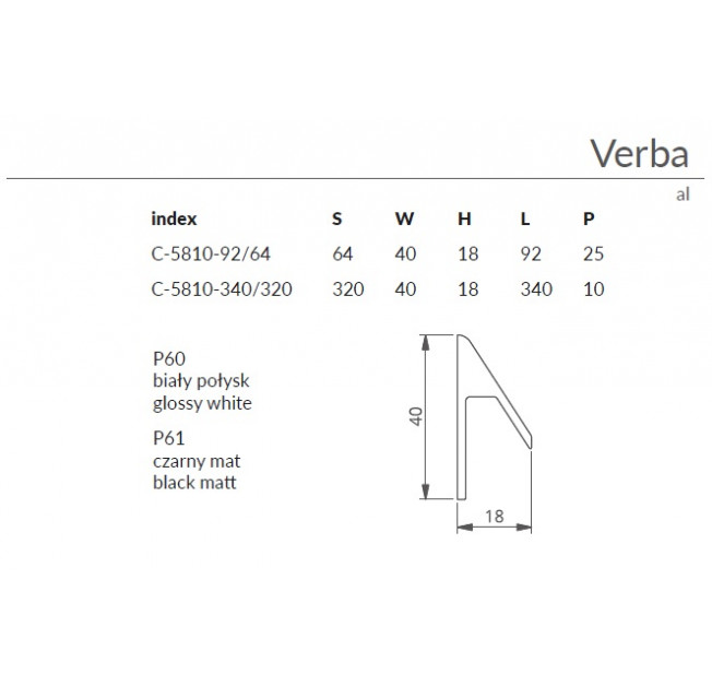 Ручка меблева  C-5810-92/64 P60 Verba Білий глянець Nomet