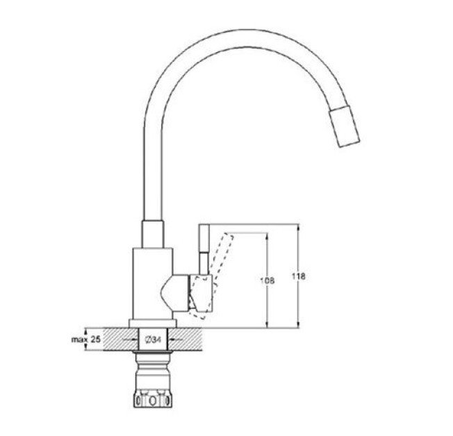 Змішувач Aria 04R-GFS U-подібний гнучкий сірий (k35)