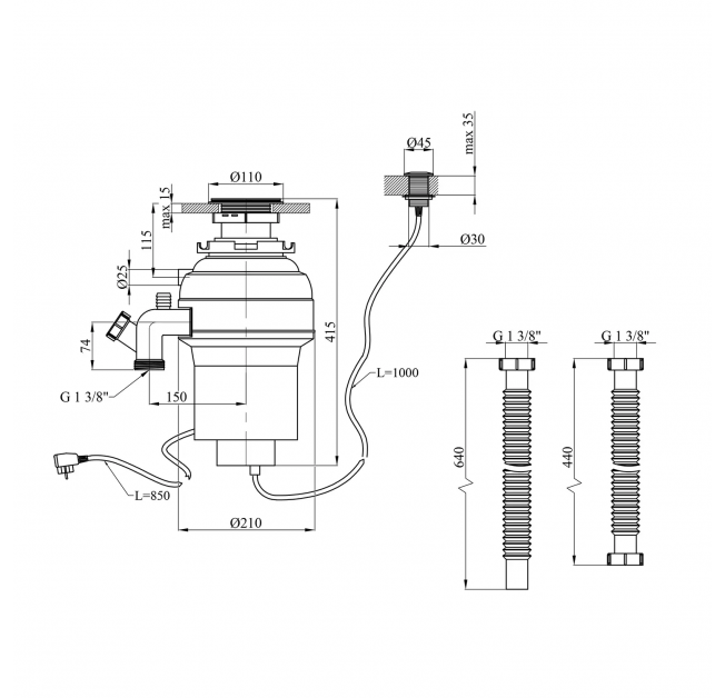 Подрібнювач харчових відходів Kaiman WHI-550W (CV028299)