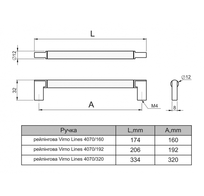 Ручкa Virno Lines 4070/160 матове золото
