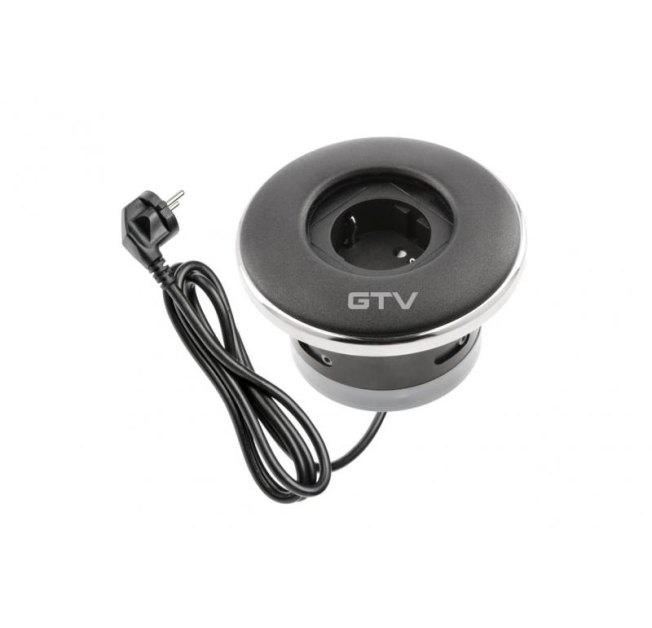 Подовжувач GTV круглий врізний SHUTTER, 1xSCHUKO чорний (AE-GM1SSHU-20)