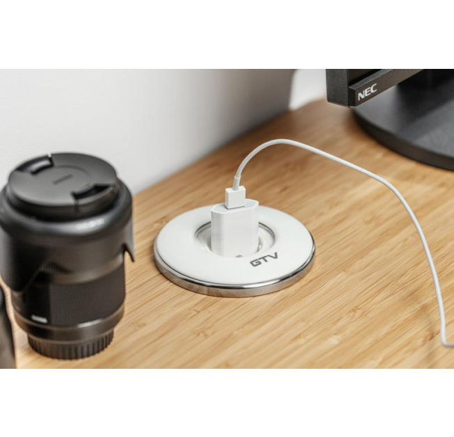 Подовжувач GTV круглий врізний SHUTTER, 1xSCHUKO білий (AE-GM1SSHU-10)