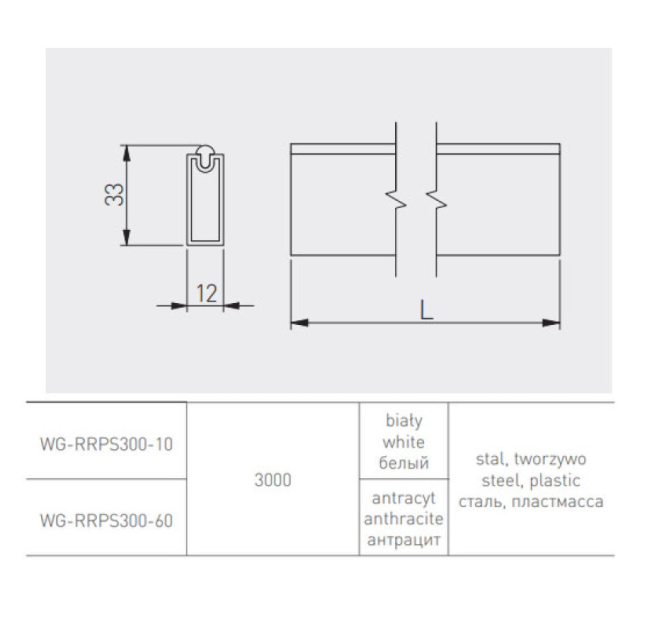 Штанга гардеробна GTV прямокутна 12х32 мм L=3м білий+2 кріплення (WG-RRPSET-B-10)