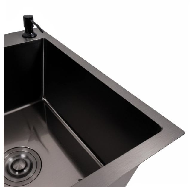 Мийка 78*50 R (ПРАВА ) Чорна круглий сифон