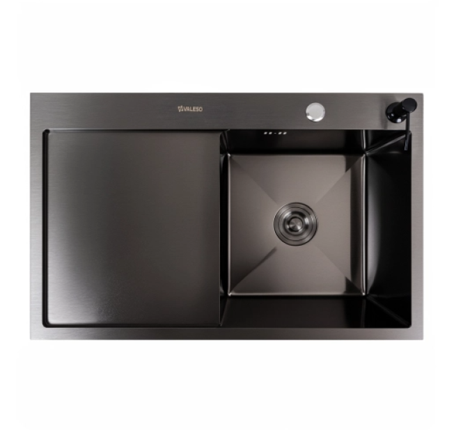 Мийка 78*50 R (ПРАВА ) Чорна круглий сифон