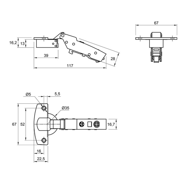 Петля 1/2 полунакладна 110 ТН 52 Sensys 86451 (9071206)
