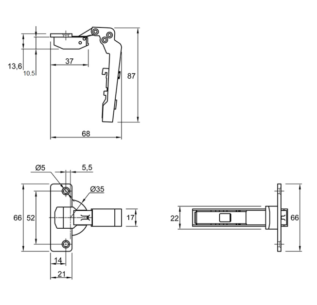 Завіса Intermat 9936-Т42, ввнутрішня W90, кут нахилу 5 (0077708)