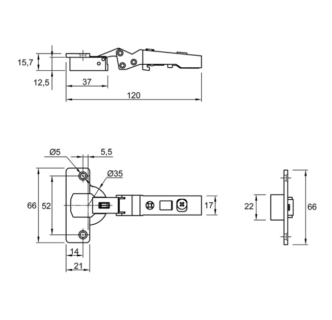 Завіса накладна Intermat 9944 W-30 кут відкривання 125* (0073936)