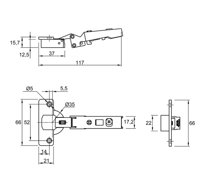 Завіса накладна Intermat 9944 W-45 кут відкривання 125* (0077643)