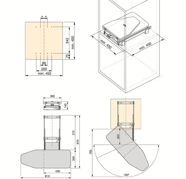 Прасувальна вбудована дошка з фанери, чехол сірий
