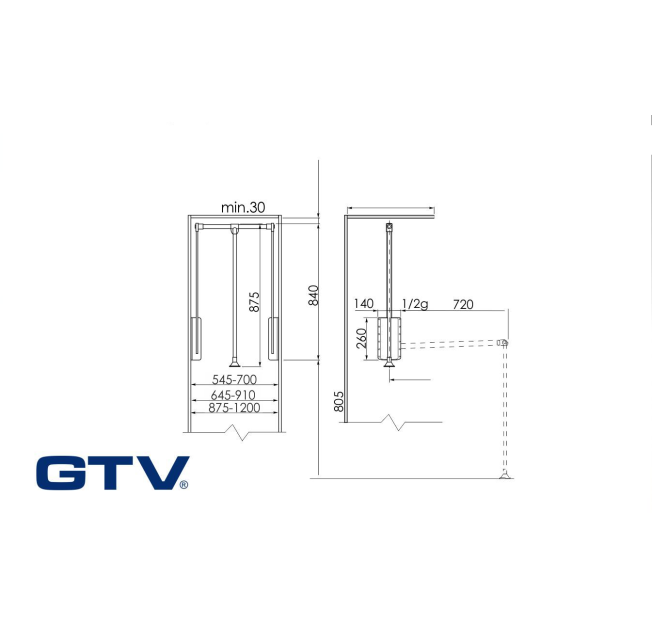 Пантограф масляний GTV 875-1200mm стальний/білий (PG-ST83115-10)