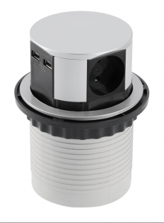 Подовжувач GTV COMFORT 100мм, 3 розетки SCHUKO ,2USB 2,4A ,провід 1,5м алюміній (AE-BPW3S100U-53)