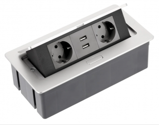 Подовжувач GTV SOFT на 2 розеткі SCHUKO 2USB алюміній провід 1,5 м (AE-PBSUC2GS-53)