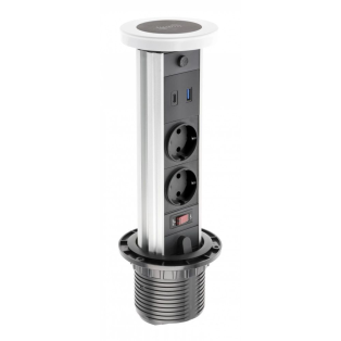 Подовжувач GTV CAMINO 100мм 2 розетки SCHUKO USB A+C QC WC 10W провід 1,5м Білий (AE-BPW2sCAM-10)