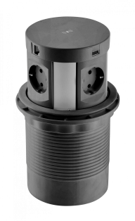 Подовжувач GTV COMFORT PLUS 120мм 4 розетки SCHUKO 2xUSB 2,4A 2xRJ45 WC 5W  провід 1,5м Чорний AE-BPW4S120P-20)