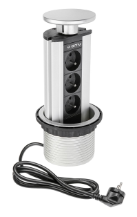 Подовжувач врізний 100мм, 3 розетки із заземленням,230V AC, 16A, 1.8м кабель,алюміній (AE-BPW3GU-80)