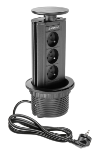 Подовжувач врізний 100мм, 3 розетки із заземленням,230V AC, 16A, 1.8м кабель,чорний (AE-BPW3GU-20)