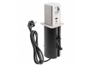 Подовжувач GTV вріз-висувний квадрат TOWER, 1xSCHUKO, 1xUSB, 1xTYPE-C інокс/білий (AE-GMW1STOW-10)