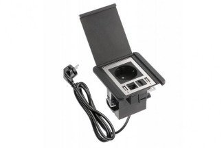 Подовжувач GTV врізний квадратний FLIP, 1xSCHUKO, 2xUSB, 1xLAN чорний (AE-GM1SFLI-20)