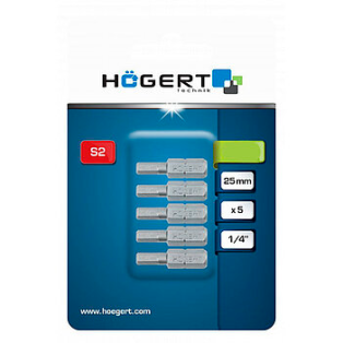 Набір біт HEX 4 25мм сталь S2, 5шт HOGERT (HT1S348)