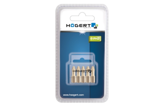 Набір біт PH2, 50мм сталь S2, HOGERT покриті нітридом титану, 5шт (HT1S382)