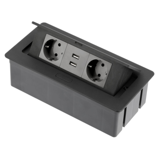 Подовжувач настільний SOFT,2xSchuko,2xUSB 2,1A,230V AC,16A,3600W,1,5m каб/вилк,чорн(AE-PBSUC2GS-20N)