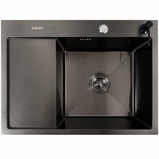 Мийка Valeso 65*50 R (ПРАВА ) Чорна круглий сифон